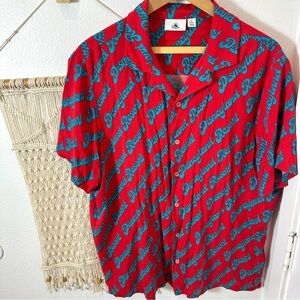✨🏰 Disneyland Resort Disney Button Down Red Blue Vintage Retro Marquee Large